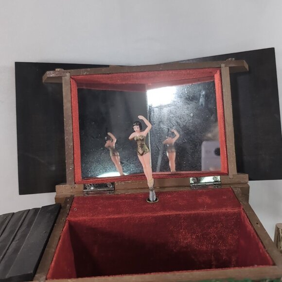 Vintage Japanese Cottage Music Box Trinket Jewelry Brown Wood Large Ballerina - Picture 3 of 16